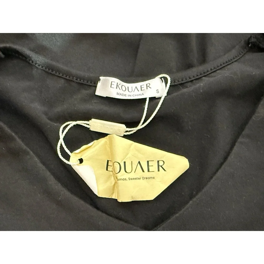 Ekouaer Nightgown‎ Pajama Short Sleeve Sleep Shirt Black Women's Small